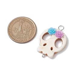 Halloween Totenkopf synthetischer Türkis Verbinder Charms mit Blumenharz&nbsp;PALLOY-JF02780