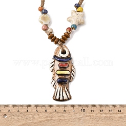 Colliers réglables en cordon ciré avec pendentif en forme de poisson en céramique pour femmes&nbsp;LS-NJEW-B146-01