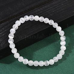 Pulsera elástica de cuentas redondas de selenita natural&nbsp;BJEW-D024-01B