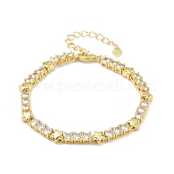 Bracciali a catena con micro pavé di zirconi cubici trasparenti in ottone per donna&nbsp;BJEW-P366-02A-G