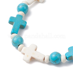 Bracelets extensibles en perles de turquoise synthétique pour hommes et femmes&nbsp;BJEW-JB12373-01