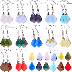 SUNNYCLUE DIY Dangle Earring Making, with Brass Earring Hooks & Ice Pick Pinch Bails, Faceted Glass Pendants, Leaf, Mixed Color, 74x72x17mm