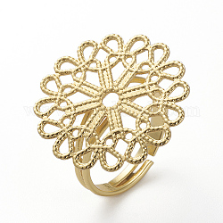 Bases del anillo de filigrana de bronce, Plateado de larga duración, flor, dorado, 17mm, Bandeja: 23 mm