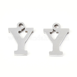 201 Stainless Steel Charms, Alphabet, Letter.Y, 8.5x6.5x1mm, Hole: 1mm