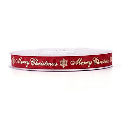 Polyester Grosgrainband für Weihnachten, Schneeflocke & Wort, rot, 9 mm, ca. 100 Yards / Rolle
