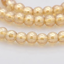 Pearl Luster Plated Glass Round Beads Strands, Sandy Brown, 4mm, Hole: 1mm, about 105pcs/strand, 15.7 inch