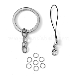 1Set Assorted Iron Findings including 2g Iron Jump Rings, 5pcs Cord Loop Mobile Straps, 3pcs Alloy Keychain Findings, Platinum, 6x0.7mm, 60mm long, 26mm inner diameter