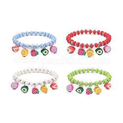 Bracelet extensible en argile polymère et perles en plastique avec breloques fruits pour femme, couleur mixte, diamètre intérieur: 2-1/8 pouce (5.5 cm)