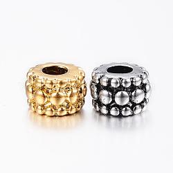304 perline europei in acciaio inox, grosse perle irregolari, barile, colore misto, 12x8mm, Foro: 5 mm