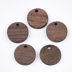 Pendenti in legno di noce, rotondo e piatto, sella marrone, 14x2.5~3mm, Foro: 1.8 mm