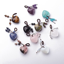 Natural & Synthetic Mixed Stone Hanging Decorations, with Nylon Cord, Heart, 45mm