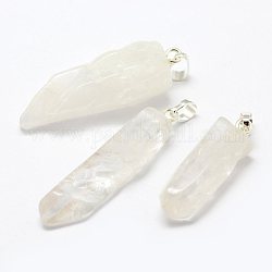 Pendentifs de cristal de quartz naturel, avec les accessoires en laiton de tonalité argent, pépites, 37~50x10~19x7~13mm, Trou: 5x8mm