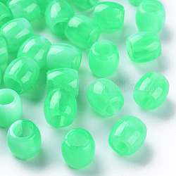 Acryl europäischen Perlen, Nachahmung Edelstein, Großloch perlen, Fass, mittleres Frühlingsgrün, 11.5x11 mm, Bohrung: 6 mm, ca. 770 Stk. / 500 g
