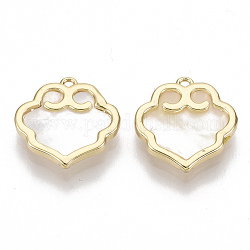 Natural Shell Charms, with Brass Findings, Real 18K Gold Plated, Nickel Free, Longevity Lock, Seashell Color, 12.5x12.5x2.5mm, Hole: 1mm