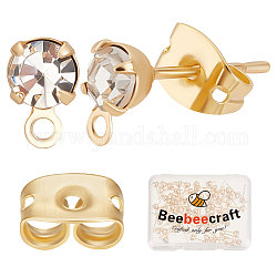 Beebeecraft 1 scatola di 80 pezzi di risultati per orecchini con zirconi cubici, perni placcati in oro 18k con anello e 80 pezzi di chiusura per orecchini a farfalla per la creazione di gioielli fai da te, 6.5x4mm