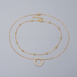 Ring Electroplate Glass Beads Necklaces Sets, with Brass Cable Chains, Linking Rings and Lobster Claw Clasps, White, 14 inch(36cm), 18.9 inch(48cm), 2pcs/set