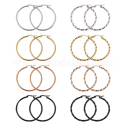 Titanium Steel Hoop Earrings, Ring Shape, Mixed Color, 40mm, 16pcs/set