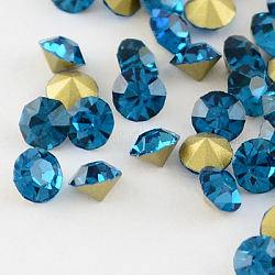 Strass en verre pointé , dos plaqué, diamant, zircon bleu, 8~8.3 mm, environ 144 pcs / brut