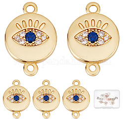 Beebeecraft 10Pcs/Box Evil Eye Connectors 18K Gold Plated Blue Cubic Zirconia Double Hole Evil Eye Charms Golden Flat Round Jewelry Making Findings for DIY Bracelet Necklace