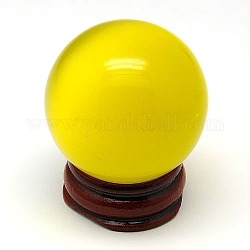 Round Cat Eye Gemstone Display Decorations, with Wood Base, Gold, 50x39mm