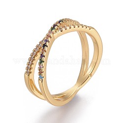 Micro ottone spianare anelli zirconi, anello a croce, doppi anelli, x anelli, infinito, oro, formato 7, 17mm