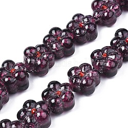 Transparent Handmade Bumpy Lampwork Beads Strands, with Silver Glitter, Flower, Indigo, 13.5~14.5x14.5x8.5~10mm, Hole: 0.8~1.6mm, about 35pcs/strand, 18.50 inch~19.37 inch(47cm~49.2cm)