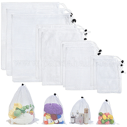 Nbeads 12 pièces 4 styles de sacs filtrants en polyester, pochettes à cordon en maille avec bloque-cordon, rectangle, blanc, 19.5~39.4x15.5~31x0.05~0.35 cm, 3 pièces / style