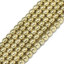 Chapelets de perles en hématite synthétique sans magnétiques, ronde, véritable 18k plaqué or, 2x2mm, Trou: 0.5mm, Environ 190~193 pcs/chapelet, 15.75 pouce (40 cm)
