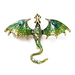 Épingles en émail de dragon, broche antique en strass en alliage plaqué or pour unisexe, verte, 61x71x11mm