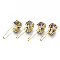 (Jewelry Parties Factory Sale)Brass Micro Pave Cubic Zirconia Dangle Earrings, Nickel Free, Safety Pin Shape, Real 16K Gold Plated, Colorful, Colorful, 33~35x8x12mm, Pin: 0.9mm