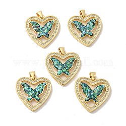 Rack Plating Brass Micro Pave Cubic Zirconia Pendants, with Jump Ring, with Synthetic Opal, Lead Free & Cadmium Free, Long-Lasting Plated, Heart with Butterfly, Real 18K Gold Plated, 22x22x3.5mm, Hole: 5x3.6mm