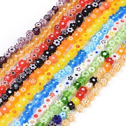 Millefiori a mano fili di perline di vetro, fiore, colorato, 3.7~5.6x2.6mm, Foro: 1 mm, circa 88~110pcs/filo, 15.75'' (40 cm)