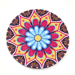 Grandi ciondoli in legno stampati, tinto, schiena piatta con fiore, colorato, 60x2.5mm, Foro: 1.5 mm