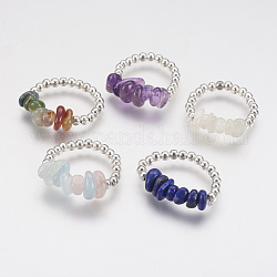 Anelli elastici per pietre preziose naturali, con perline in ottone, colore argento placcato, 18mm