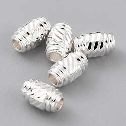 Brass Spacer Beads, Long-Lasting Plated, Textured Barrel, 925 Sterling Silver Plated, 5.5x3.5mm, Hole: 1.5mm