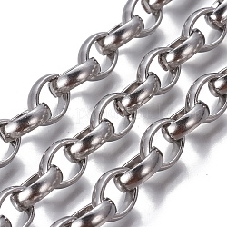 304 Stainless Steel Rolo Chains, Belcher Chains, Unwelded, Stainless Steel Color, 13x10x4mm