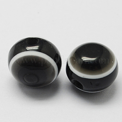 Redondas abalorios de resina mal de ojo, negro, 10x9mm, agujero: 1.8~2 mm