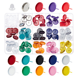 Chgcraft bricolage fabrication de boucles d'oreilles kits de recherche, y compris le fer et 304 boucles d'oreilles rondes plates en acier inoxydable, poussoirs d'oreilles en plastique, couleur mixte, 184 pcs / boîte