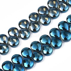 Electroplate Glass Beads Strand, Half Plated, Teardrop, Blue Plated, 10x12x5mm, Hole: 0.8mm, about 82~99pcs/strand, 16.93 inch~ 23.23 inch(43~59cm)