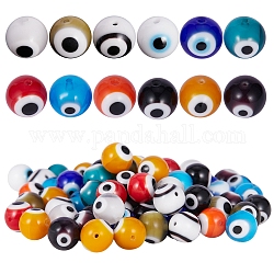 120 pièces 12 couleurs à la main mauvais œil au chalumeau brins de perles rondes, couleur mixte, 10mm, Trou: 1mm
