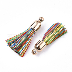 Polyester Tassel Pendant Decorations, with CCB Plastic Findings, Light Gold, Colorful, 25~30x6mm, Hole: 1.5mm