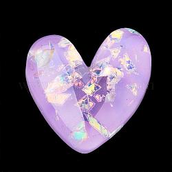 Cabuchones de resina, con chip de shell, corazón, lila, 28x25.5x7.5mm