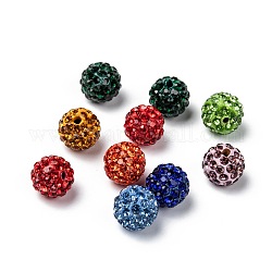 Pflastern Discokugel-Korn, Polymer Ton Strass Perlen, Runde, Mischfarbe, 10 mm, Bohrung: 1.5 mm