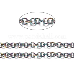 Ion Plating(IP) 304 Stainless Steel Rolo Chains, Belcher Chain, with Spool, for Jewelry Making, Unwelded, Rainbow Color, 5x1mm, about 32.8 Feet(10m)/roll