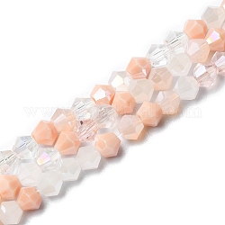 Chapelets de perles en verre électroplaqué, opaque et transparent et plaqué couleur ab, facette, Toupie, rose, 4x4.5mm, Trou: 0.9mm, Environ 94~95 pcs/chapelet, 13.86'' (35.2 cm)