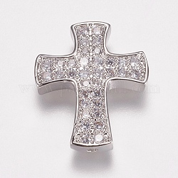 Messing Mikro ebnen Zirkonia Perlen, Kreuz, Platin Farbe, 23.5x19.5x3.5 mm, Bohrung: 1.5 mm