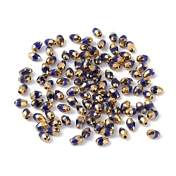 Abalorios de vidrio electroplate, medio de oro chapado, facetados, lágrima, azul, 6x4x4mm, agujero: 1 mm, aproximamente 500 unidades / bolsa