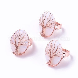 Регулируемые кольца опалитового пальца, с латунной фурнитурой розового золотого, овальные, размер 8, 18мм