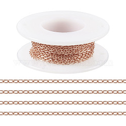 Латунные кабельные цепи, с катушкой, пайки, розовое золото , 2x2x0.3 мм, около 16.40 фута (5 м) / рулон