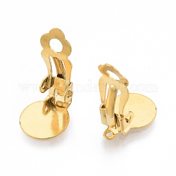 304 Stainless Steel Clip-on Earring Findings, Clip on Earring Pads, Flat Round, Golden, 18x10x7mm, Hole: 3mm